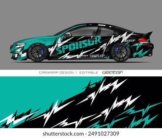 Car wrap design featuring turquoise, white, and black lightning patterns; perfect for adding a bold and energetic look to vehicles.