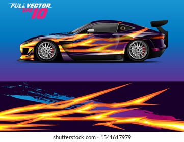 car wrap design with fire thunder illustration concept
