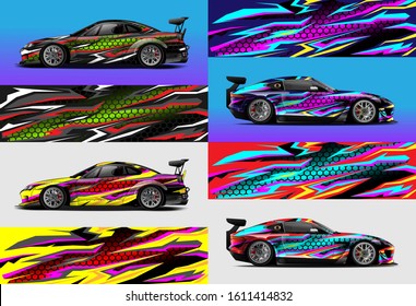 car wrap design. Graphic abstract stripe racing background kit designs