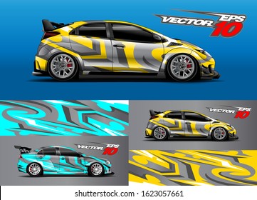 Car wrap design. Graphic abstract stripe racing background designs for vehicle, rally, race, adventure and livery car