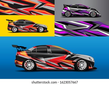 Car wrap design. Graphic abstract stripe racing background designs for vehicle, rally, race, adventure and livery car