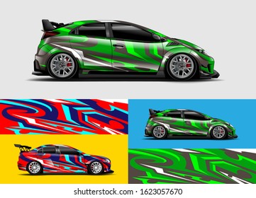 Car wrap design. Graphic abstract stripe racing background designs for vehicle, rally, race, adventure and livery car