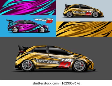 Car wrap design. Graphic abstract stripe racing background designs for vehicle, rally, race, adventure and livery car