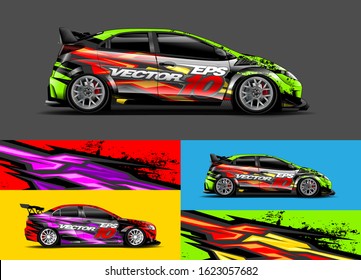 Car wrap design. Graphic abstract stripe racing background designs for vehicle, rally, race, adventure and livery car