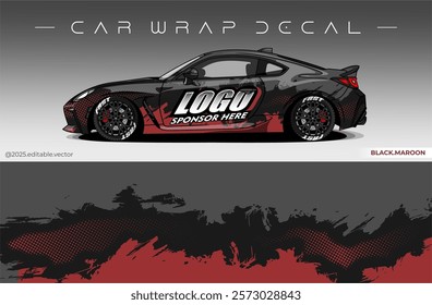 Car Wrap Design. Livery decal car vector with black red colour. Sticker full body car suitable for racing, rally and daily use