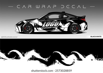 Car Wrap Design. Livery decal car vector with black white colour. Sticker full body car suitable for racing, rally and daily use