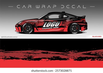 Car Wrap Design. Livery decal car vector with black red colour. Sticker full body car suitable for racing, rally and daily use