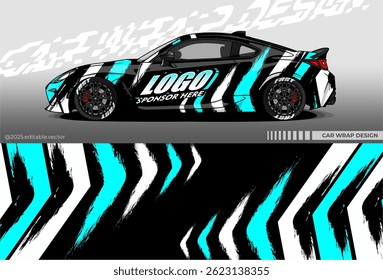 Car Wrap Design. Livery decal car vector with black blue white colour. Sticker full body car suitable for racing, rally, drift and daily use