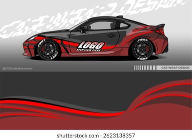 Car Wrap Design. Livery decal car vector with black red colour. Sticker full body car suitable for racing, rally, drift and daily use
