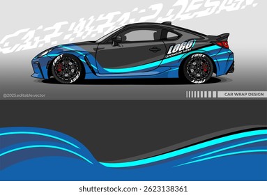 Car Wrap Design. Livery decal car vector with black blue white colour. Sticker full body car suitable for racing, rally, drift and daily use