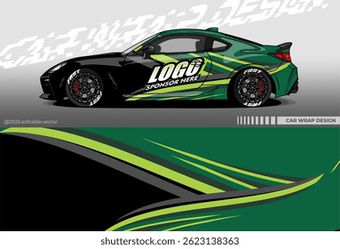 Car Wrap Design. Livery decal car vector with black green colour. Sticker full body car suitable for racing, rally, drift and daily use