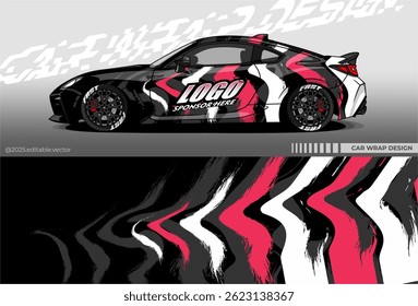 Car Wrap Design. Livery decal car vector with black pink white colour. Sticker full body car suitable for racing, rally, drift and daily use