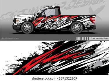 Design de envoltório de carro. Livery decalque carro vetor com preto branco vermelho. Carro de corpo inteiro adesivo adequado para corridas, rali e corporativo