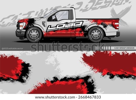 Car Wrap Design. Livery decal car vector with red white colour. Abstract brush design  Sticker full body car suitable for racing  rally and daily use