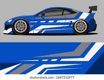 prêmio de design de envoltório de carro com tema de geometria azul e branco