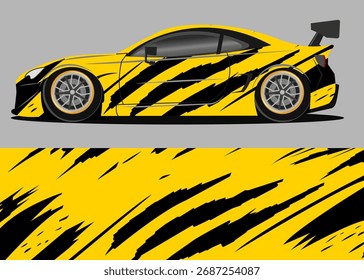 Diseño de envoltura de coche premium con tema de rasguño abstracto de color amarillo