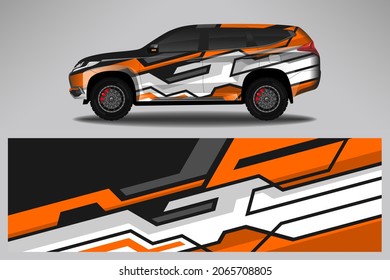 Car wrap design race livery vehicle vector. Graphic abstract stripe racing background kit designs for vehicle, race car, rally, adventure and livery