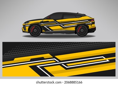 Car wrap design race livery vehicle vector. Graphic abstract stripe racing background kit designs for vehicle, race car, rally, adventure and livery