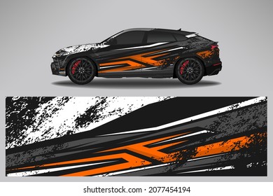 Car wrap design race livery vehicle vector. Graphic abstract stripe racing background kit designs for vehicle, race car, rally, adventure and livery