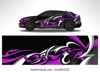 Car wrap design race livery vehicle vector. Graphic stripe racing background kit designs for vehicle, race car, rally