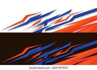 Car wrap design race livery vehicle vector. Graphic stripe racing background kit designs for vehicle, race car, rally, adventure and livery in a blue and orange color