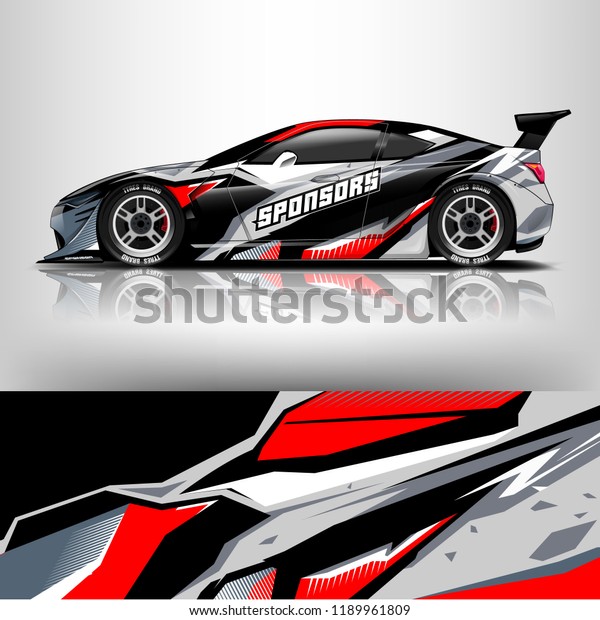 Car wrap design.\
Racing car wrap vinyl sticker. Graphic abstract stripe designs for\
branding and racing car