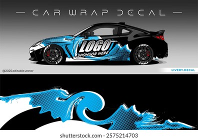 Car wrap design vector with black and blue  colour. Livery abstract decal template. Editable vector suitable for racing, rally or daily use