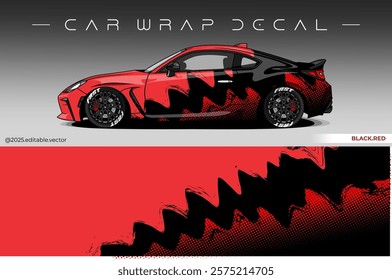 Car wrap design vector with black and red colour. Livery abstract decal template. Editable vector suitable for racing, rally or daily use