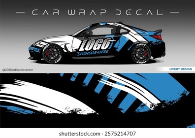 Car wrap design vector with black and blue  colour. Livery abstract decal template. Editable vector suitable for racing, rally or daily use