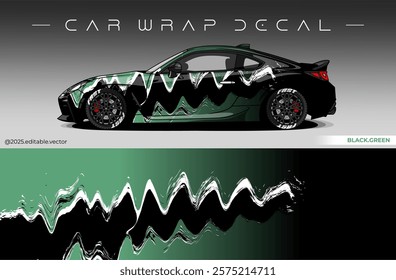 Car wrap design vector with black and green  colour. Livery abstract decal template. Editable vector suitable for racing, rally or daily use