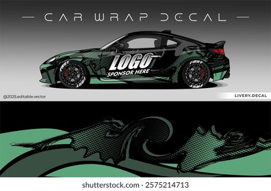 Car wrap design vector with black and green  colour. Livery abstract decal template. Editable vector suitable for racing, rally or daily use