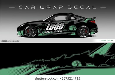 Car wrap design vector with black and green  colour. Livery abstract decal template. Editable vector suitable for racing, rally or daily use