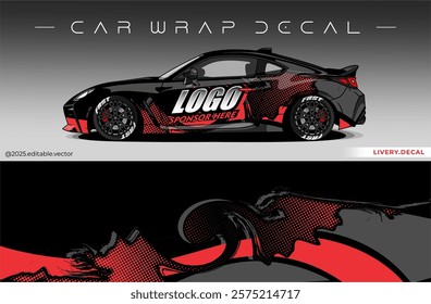 Car wrap design vector with black and red colour. Livery abstract decal template. Editable vector suitable for racing, rally or daily use