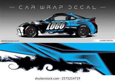 Car wrap design vector with black and blue  colour. Livery abstract decal template. Editable vector suitable for racing, rally or daily use