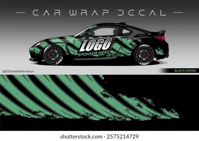 Car wrap design vector with black and green  colour. Livery abstract decal template. Editable vector suitable for racing, rally or daily use