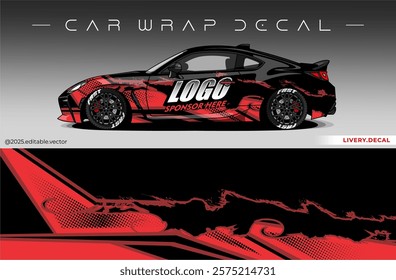 Car wrap design vector with black and red colour. Livery abstract decal template. Editable vector suitable for racing, rally or daily use