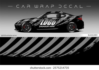 Car wrap design vector with black and white colour. Livery abstract decal template. Editable vector suitable for racing, rally or daily use