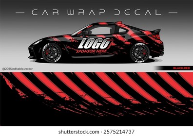 Car wrap design vector with black and red colour. Livery abstract decal template. Editable vector suitable for racing, rally or daily use