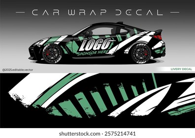 Car wrap design vector with black and green  colour. Livery abstract decal template. Editable vector suitable for racing, rally or daily use