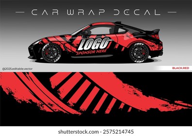 Car wrap design vector with black and red colour. Livery abstract decal template. Editable vector suitable for racing, rally or daily use