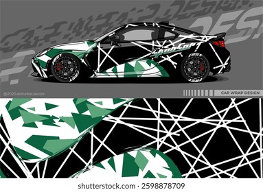 Car wrap design vector with black, green, white colour. Abstract decal livery. Sticker vinyl body car. Suitable for racing, drift, rally or daily use 