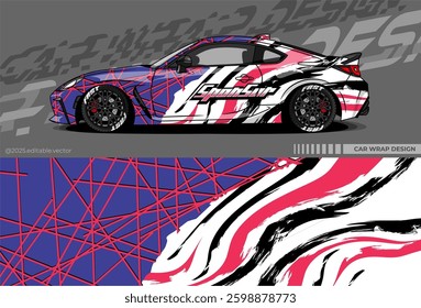 Car wrap design vector with black, pink, white colour. Abstract decal livery. Sticker vinyl body car. Suitable for racing, drift, rally or daily use 