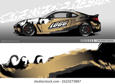Car wrap design vector with black gold colour. Abstract decal livery. Sticker vinyl body car. Suitable for racing, drift, rally or daily use	