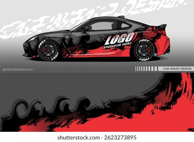 Car wrap design vector with black red colour. Abstract decal livery. Sticker vinyl body car. Suitable for racing, drift, rally or daily use	