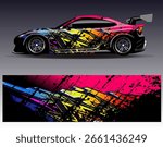 Car wrap design vector. Graphic abstract stripe racing background designs for vehicle, rally, race, adventure and car racing livery