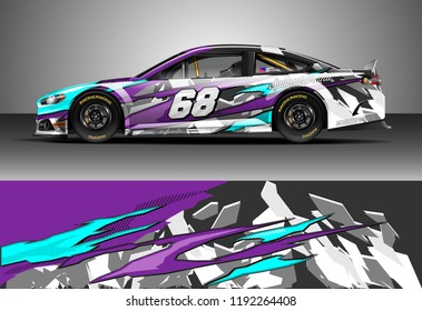 Car Wrap Design Vector. Graphic Abstract Stripe Racing Background Kit Designs For Wrap Vehicle, Race Car, Nascar Car, Rally, Adventure And Livery