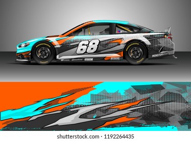 Car wrap design vector. Graphic abstract stripe racing background kit designs for wrap vehicle, race car, nascar car, rally, adventure and livery