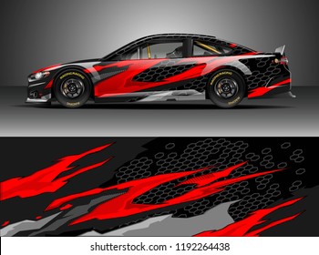 Car wrap design vector. Graphic abstract stripe racing background kit designs for wrap vehicle, race car, nascar car, rally, adventure and livery
