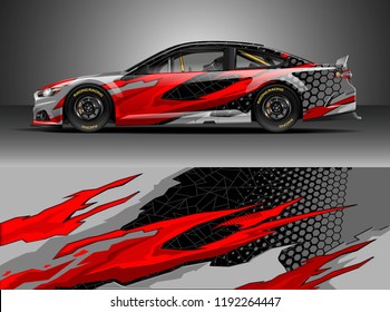 Car wrap design vector. Graphic abstract stripe racing background kit designs for wrap vehicle, race car, nascar car, rally, adventure and livery
