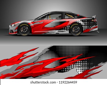 Car wrap design vector. Graphic abstract stripe racing background kit designs for wrap vehicle, race car, nascar car, rally, adventure and livery